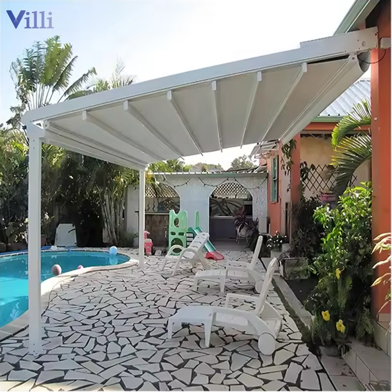 Electric Folding Sliding Retractable Pvc Roof Louver Pergola Outdoor Swimming Pool Gazebo Cover