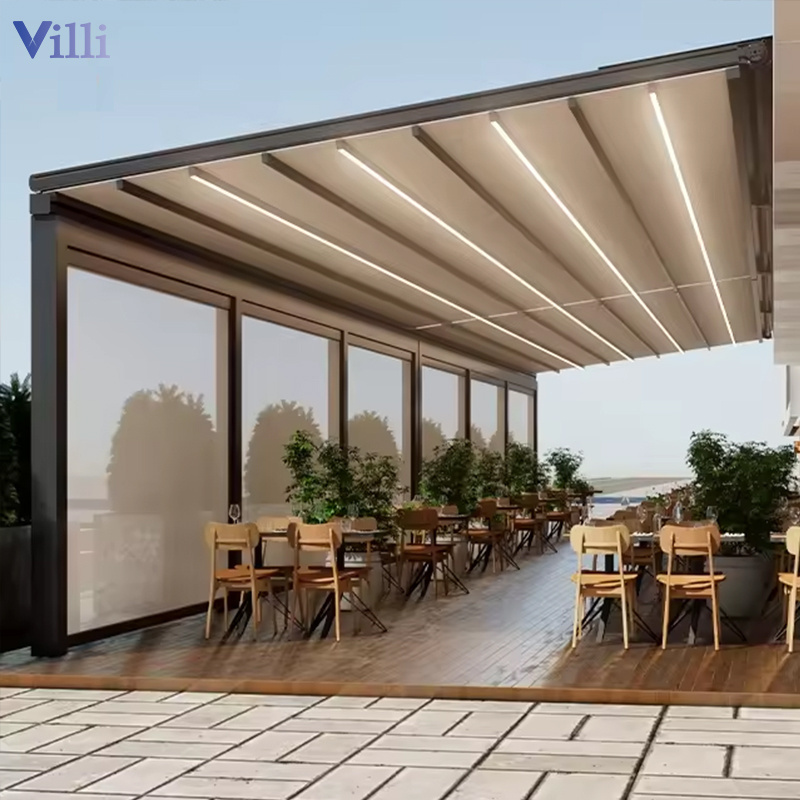 Electric Folding Sliding Retractable Pvc Roof Louver Pergola Outdoor Swimming Pool Gazebo Cover