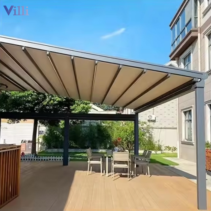 Electric Folding Sliding Retractable Pvc Roof Louver Pergola Outdoor Swimming Pool Gazebo Cover