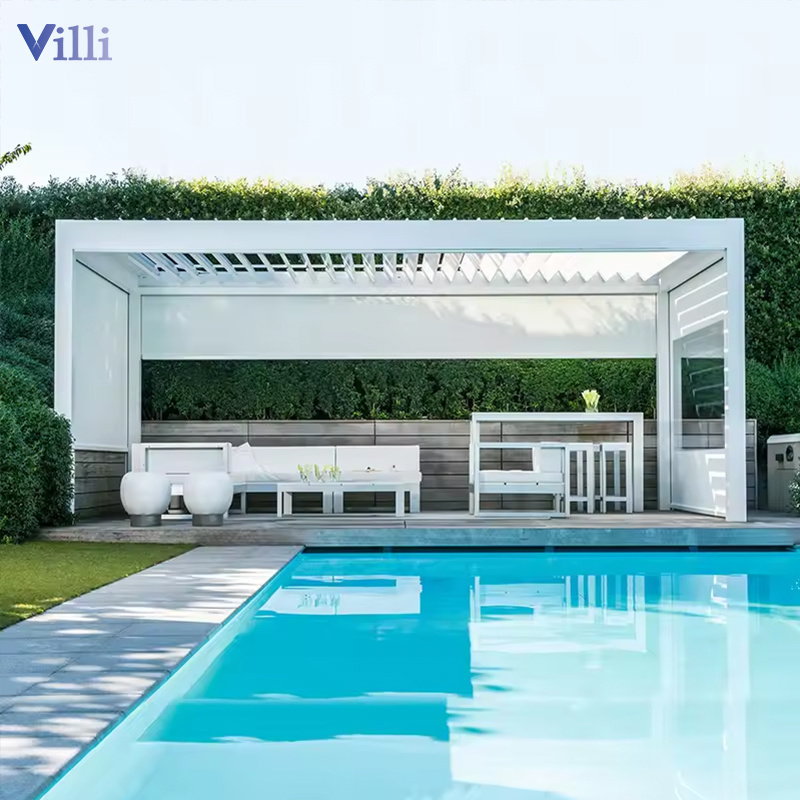 Custom Retractable Skylight System Louver Roof Balcony Pergola Aluminium Sunshade Bioclimatica Exterior Pergolas Gazebo