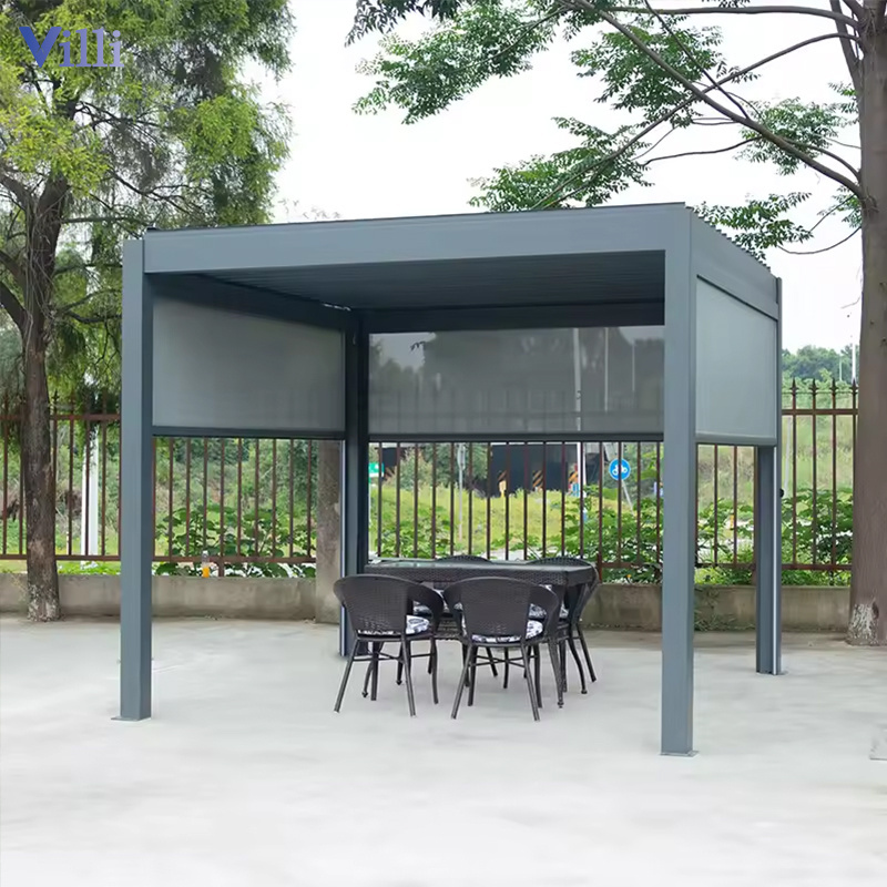 Customized Glass Door Gazebo Modern Patio Outdoor Automatic Aluminum Opening Louvered Roof Pergola