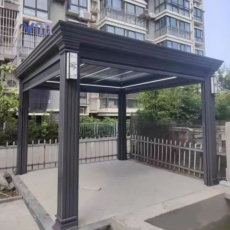 Customized Bioclimatic Aluminium Gazebo Pergola Electric Waterproof Black Aluminum Outdoor Pergola Canopy