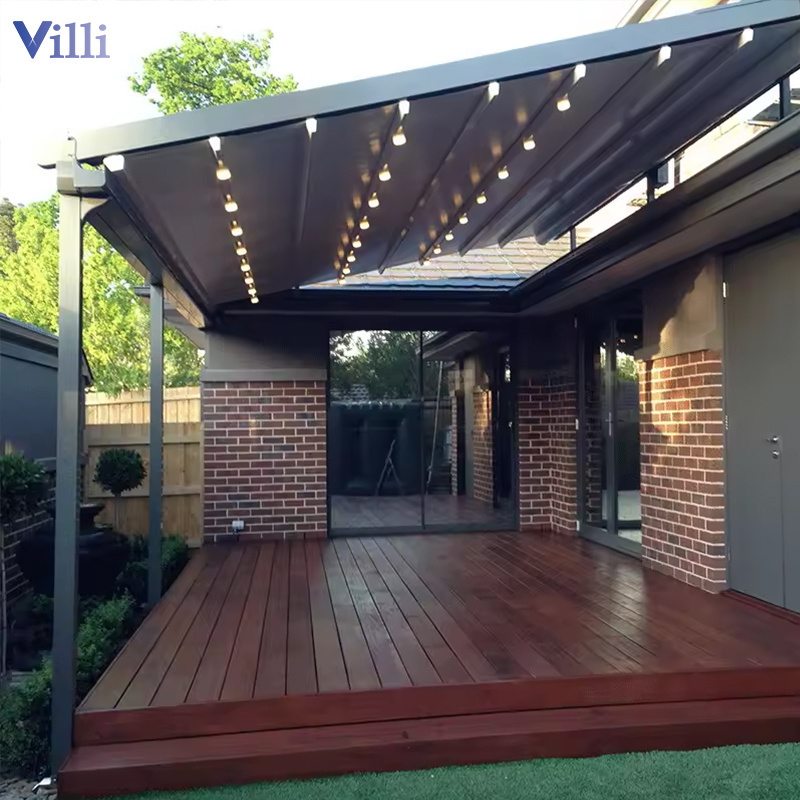 Waterproof PVC Folding Retractable Pergola Roof Motorized Awning Patio Canopy Pergola With Shade