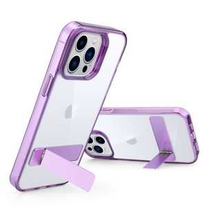 Wholesale TPU PC Phone 14 Pro Max Cover Aluminium Alloy Metal Holder Transparent Phone Case for iPhone 12 13 Pro Max Case