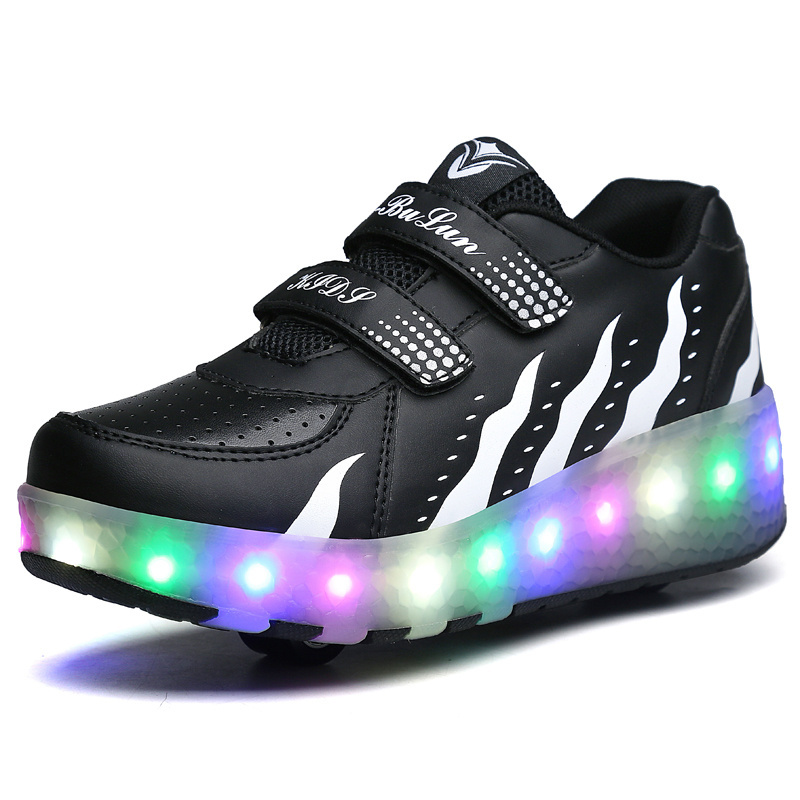 Two Wheels Kids Roller Skating Shoes wholesale Adjustable Flashing  Roller Shoes LED Light Flying sneakers