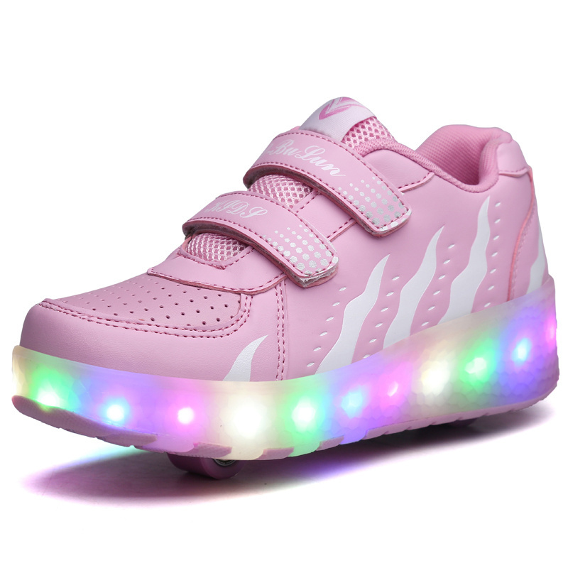 Two Wheels Kids Roller Skating Shoes wholesale Adjustable Flashing  Roller Shoes LED Light Flying sneakers