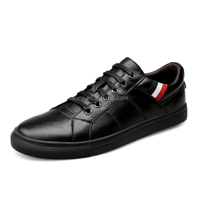 Wholesale  Classic Shoes Men Leather Casual Black Sneakers Made in China