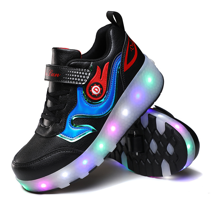 Two rollers LED Lights USB charging Kids Roller Skating Shoes For Girls Boys flashing Roller Shoes Two wheels