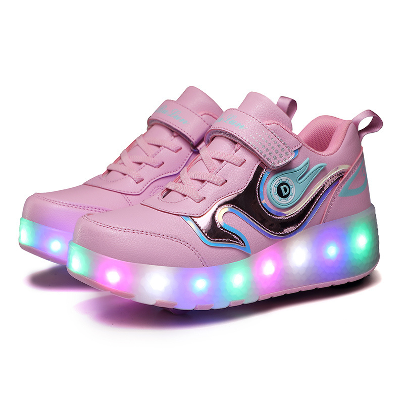 Two rollers LED Lights USB charging Kids Roller Skating Shoes For Girls Boys flashing Roller Shoes Two wheels