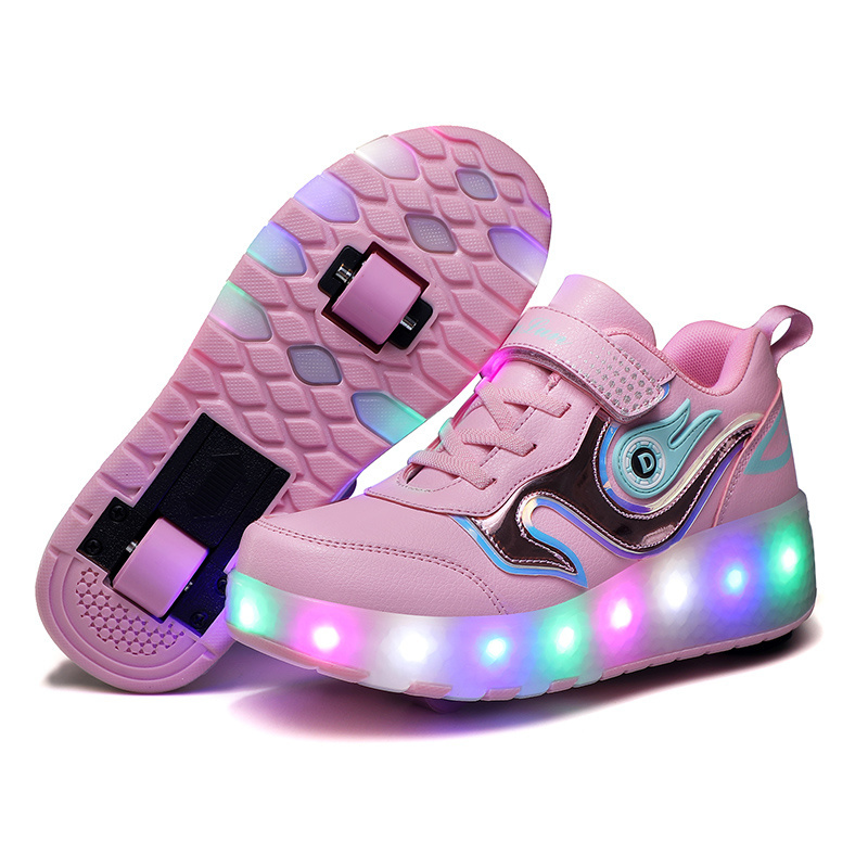 Two rollers LED Lights USB charging Kids Roller Skating Shoes For Girls Boys flashing Roller Shoes Two wheels