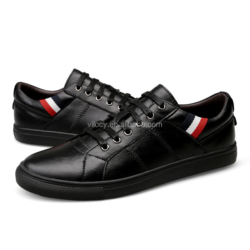 Wholesale  Classic Shoes Men Leather Casual Black Sneakers Made in China