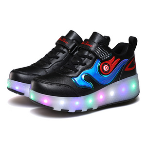 Two rollers LED Lights USB charging Kids Roller Skating Shoes For Girls Boys flashing Roller Shoes Two wheels