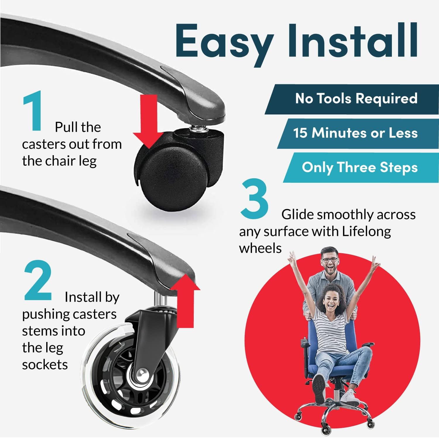 VIMA 3 in Set of 5 Office Chair Wheel Incredibly Smooth Quiet Rolling Casters Safe for Hardwood Floors Carpet Easy Universal Fit