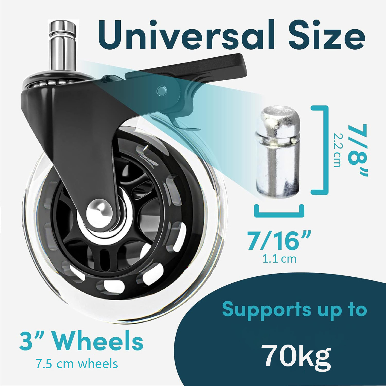 VIMA 3 in Set of 5 Office Chair Wheel Incredibly Smooth Quiet Rolling Casters Safe for Hardwood Floors Carpet Easy Universal Fit