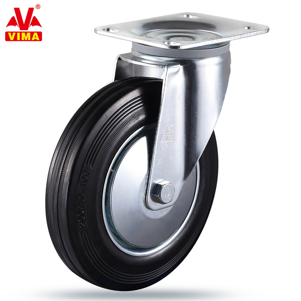 Industrial 8 Inch Plant Castors with Brake European 12532 High Quality Rubber Caster Wheels