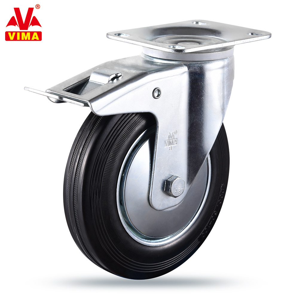 Industrial 8 Inch Plant Castors with Brake European 12532 High Quality Rubber Caster Wheels