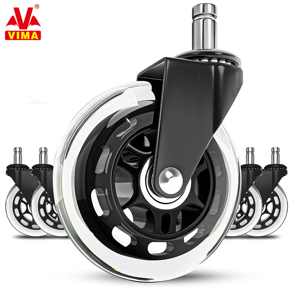 3 Inch Swivel Office Chair Casters for Hardwood Floor and Carpet Heavy Duty Stem PU Polyurethane Castors Furniture Caster Wheels