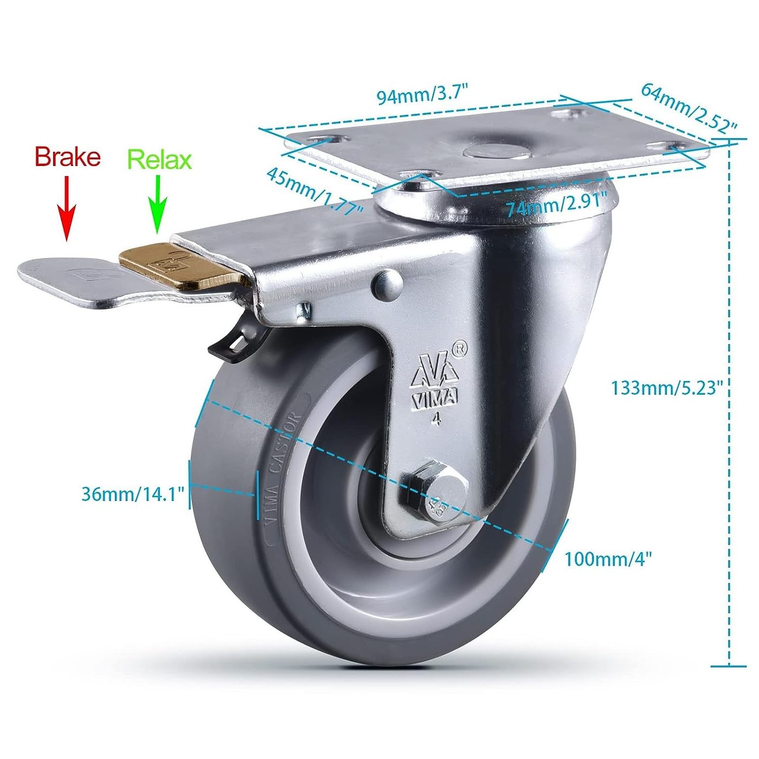 Heavy Duty Plate Caster Wheels 4tpr/pu swivel heavy duty caster running wheels No Noise,Ball Bearing