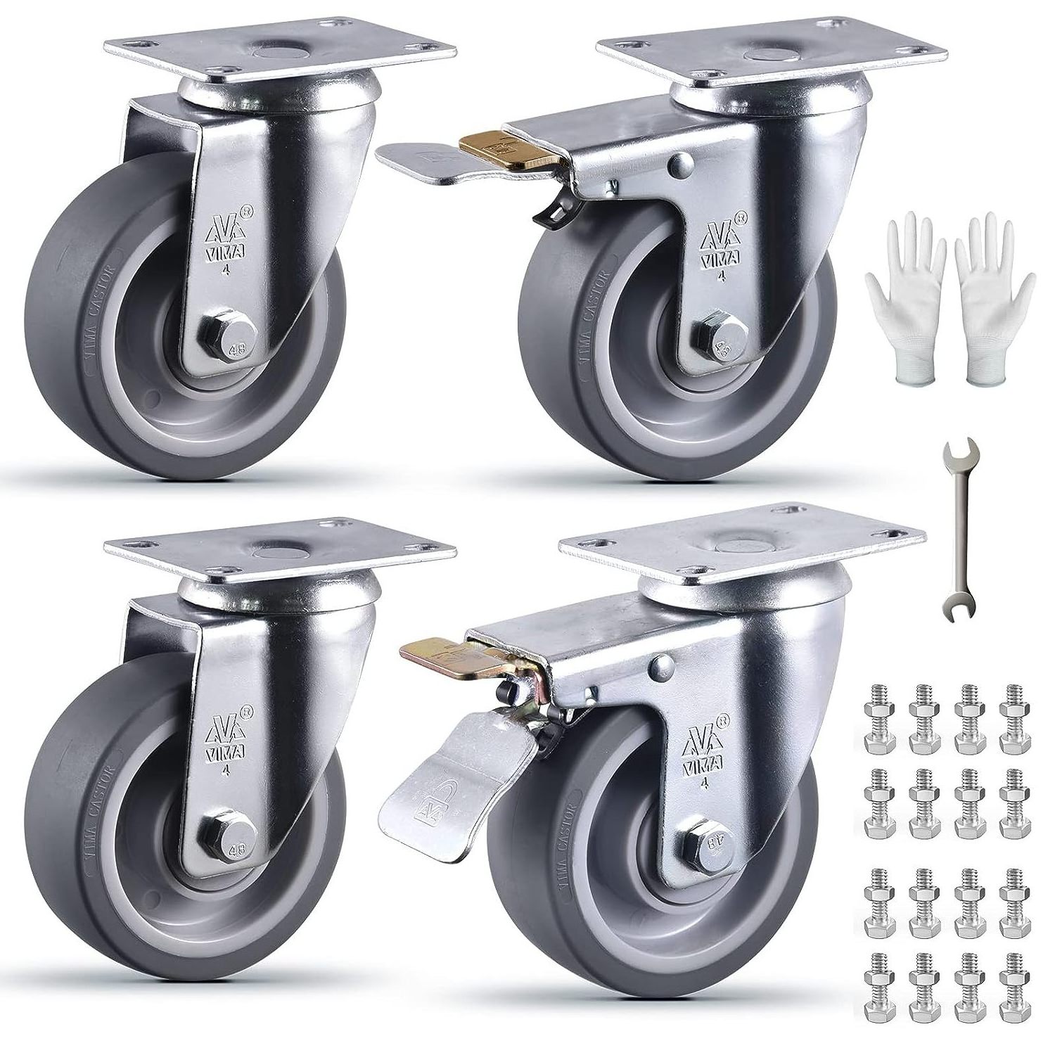 Heavy Duty Plate Caster Wheels 4tpr/pu swivel heavy duty caster running wheels No Noise,Ball Bearing