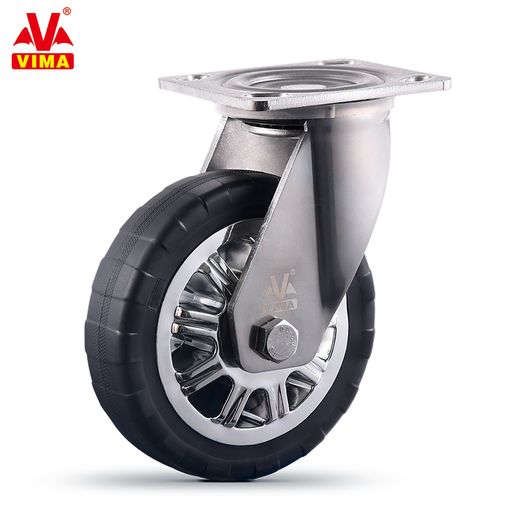 VIMA 6 Inch Swivel Plate Stainless Steel PU Caster Wheels Heavy Duty Tool Cabinet Caster Stainless Steel