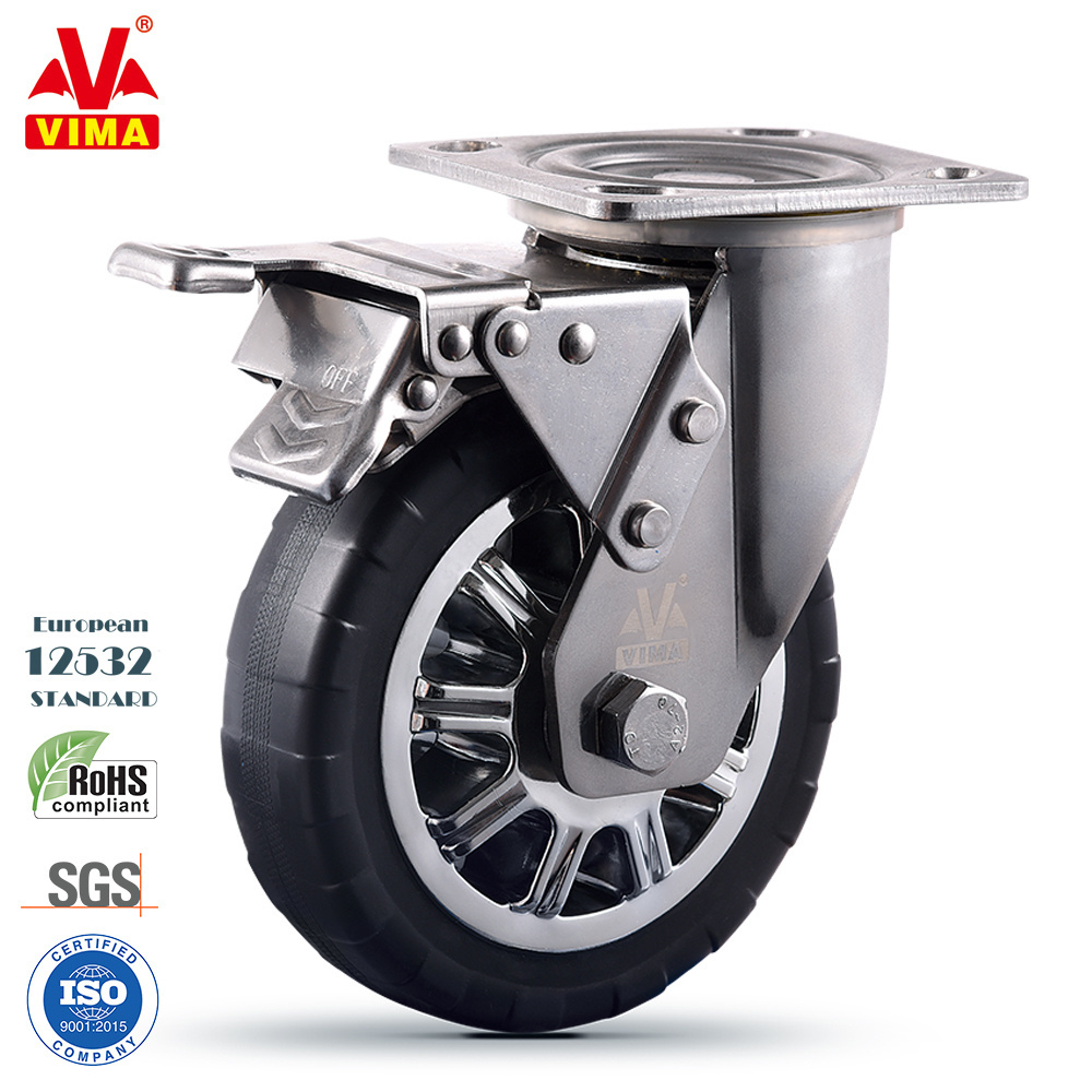 VIMA 6 Inch Swivel Plate Stainless Steel PU Caster Wheels Heavy Duty Tool Cabinet Caster Stainless Steel