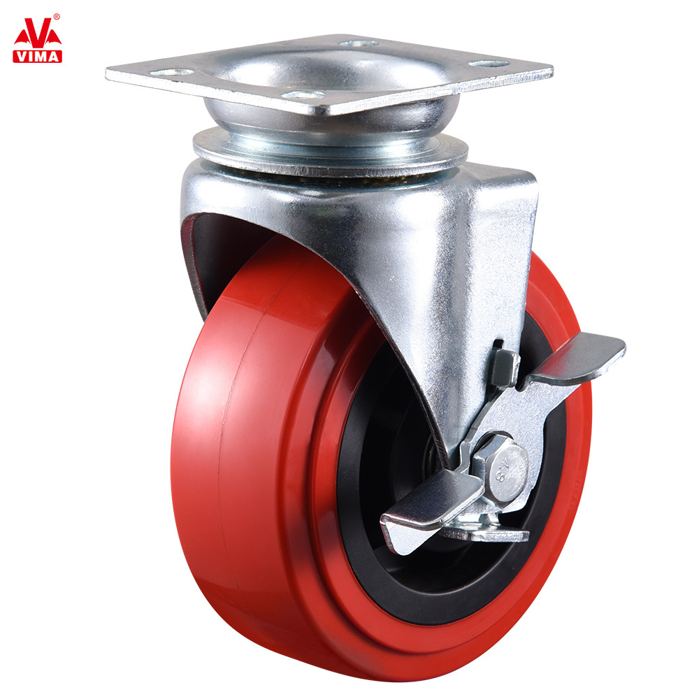 VIMA Professional PU PP Industrial Castor Wheel Roller with Brake Swivel Heavy Duty 5 inch Tool Cabinet Castor Wheels