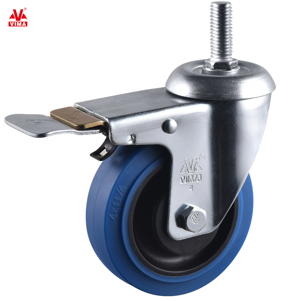 VIMA 75mm 100mm 125mm Plate Swivel Workbench Locking Medium Duty Castors Wheels 3in/ 4in /5in TPR PP Brake Trolley Casters Wheel