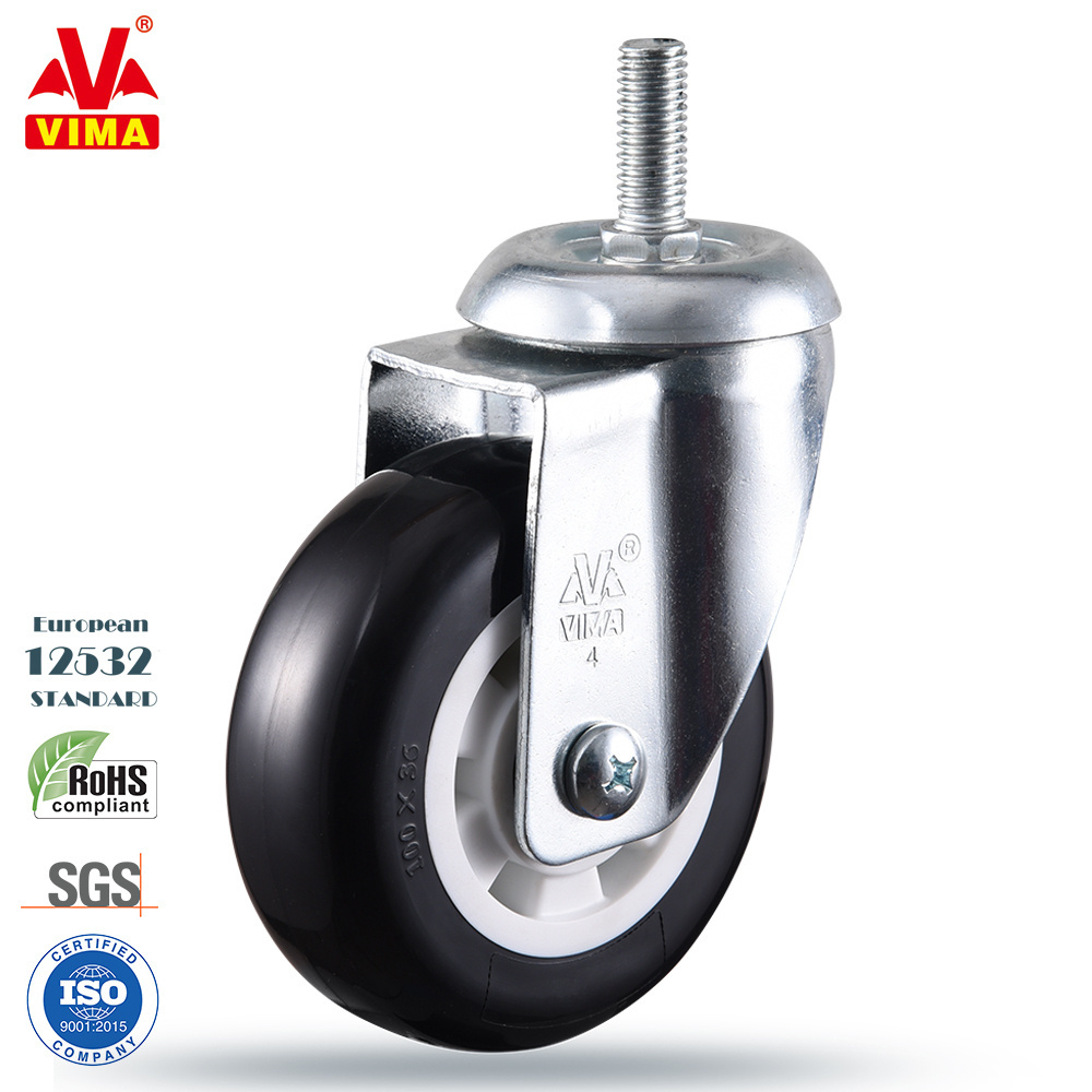 VIMA High Quality Stem Caster Brake 4 Inch OEM ODM Heavy Duty PU Polyurethane Caster Wheels Threaded Stem Caster