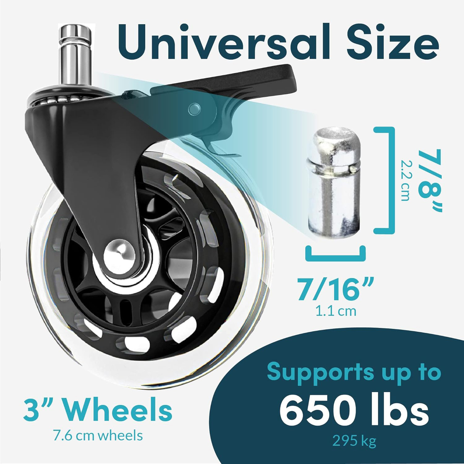 VIMA 3 inch Office Chair Caster Wheels Set of 5 with Brake Smooth Locking Wheels Universal Fit for Most Chairs (Transparent)