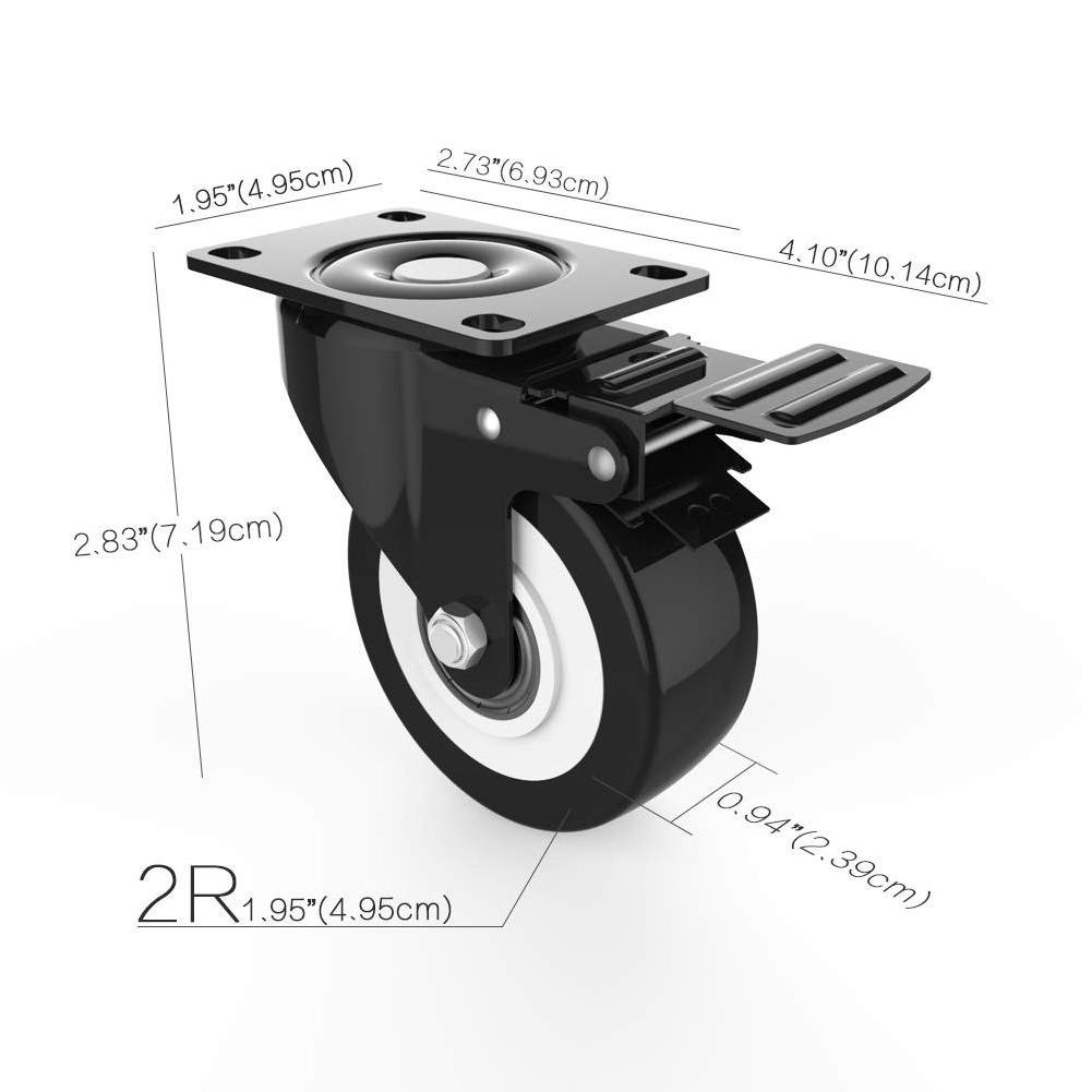 VIMA 2 inch Heavy Duty Casters with Brake, Locking Casters with 360 Degree No Noise PVC Wheels, Swivel Plate Castors