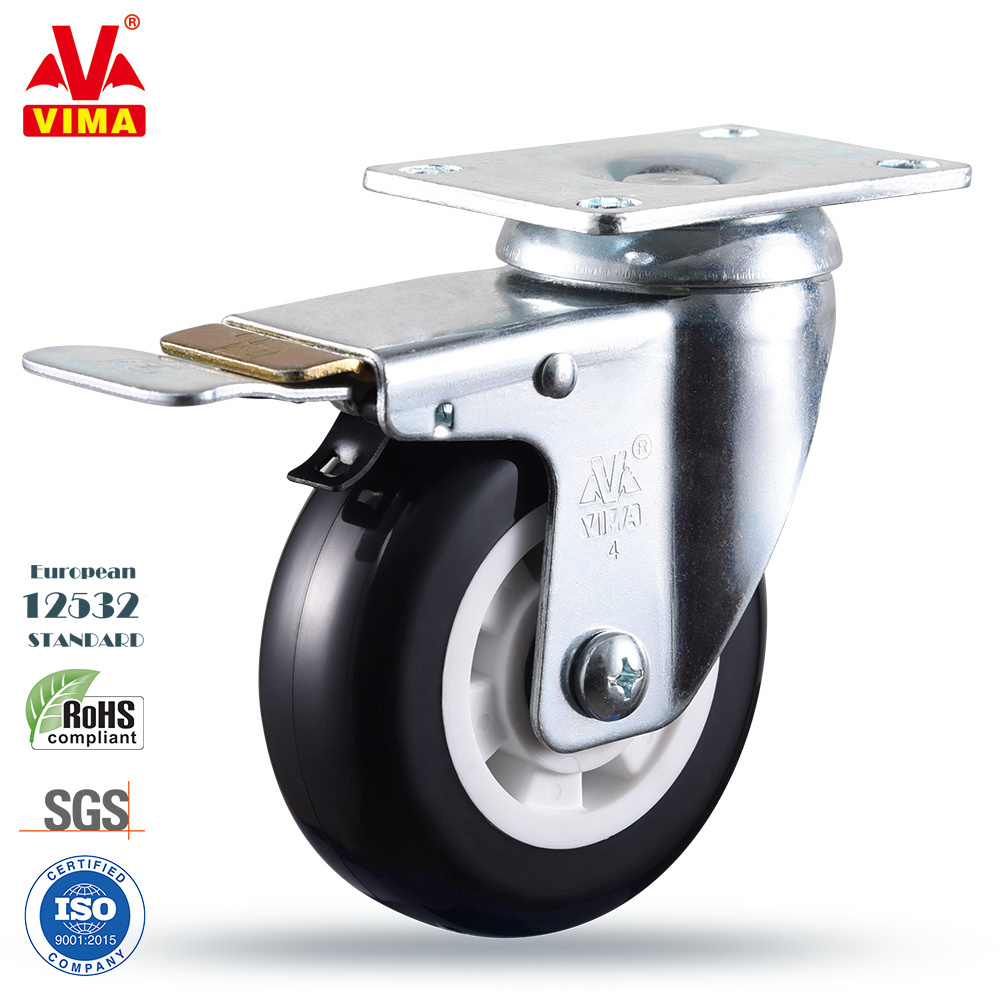 VIMA High Quality Stem Caster Brake 4 Inch OEM ODM Heavy Duty PU Polyurethane Caster Wheels Threaded Stem Caster