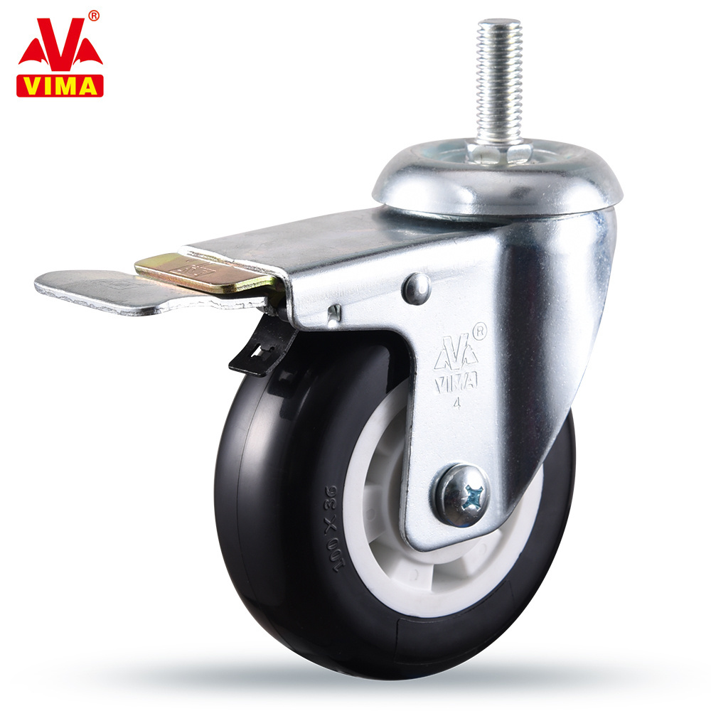 VIMA High Quality Stem Caster Brake 4 Inch OEM ODM Heavy Duty PU Polyurethane Caster Wheels Threaded Stem Caster