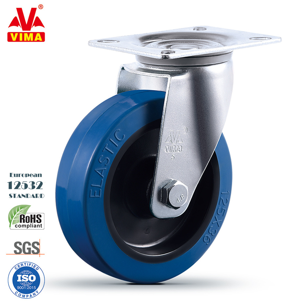 VIMA 3.5 4 5 6 8 Inch Rubber Trolley Castors European 12532 Standard Plate Fixed Swivel Brake Industrial Caster Wheels