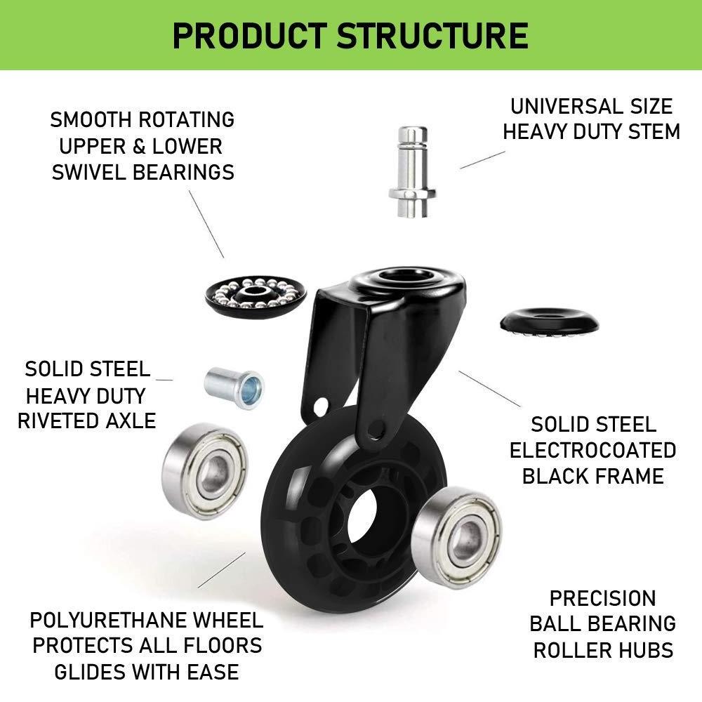 VIMA 2.5 inch Set of 5 Office Chair Wheels Replacement PU Chair Casters for Hardwood Floors and Carpet furniture wheels