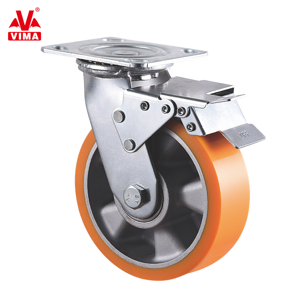 VIMA Heavy duty Casters Customizable OEM ODM 4 5 6 8 Inch High Quality Caster Wheel With Brakes Industrial PU Castor