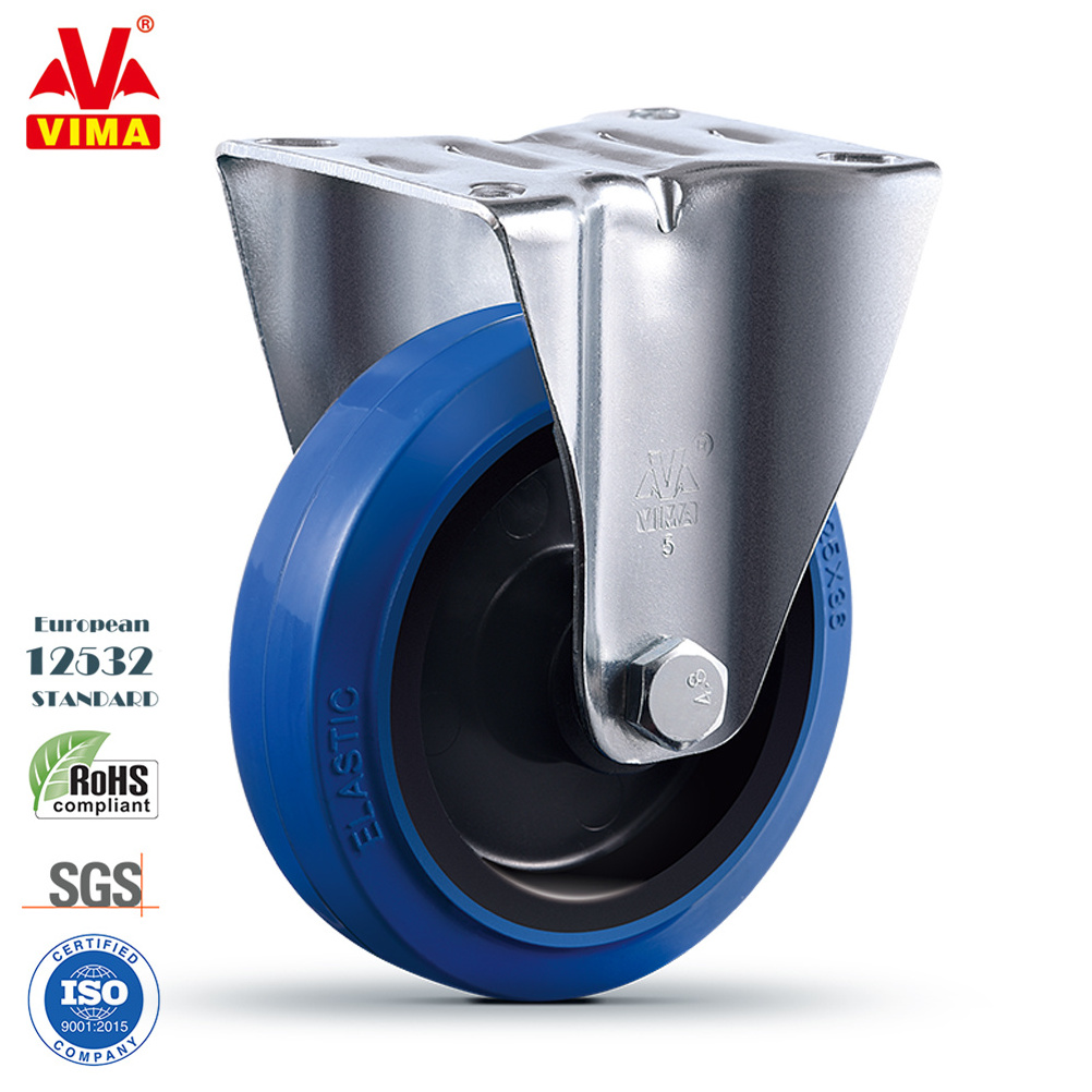 VIMA 3.5 4 5 6 8 Inch Rubber Trolley Castors European 12532 Standard Plate Fixed Swivel Brake Industrial Caster Wheels