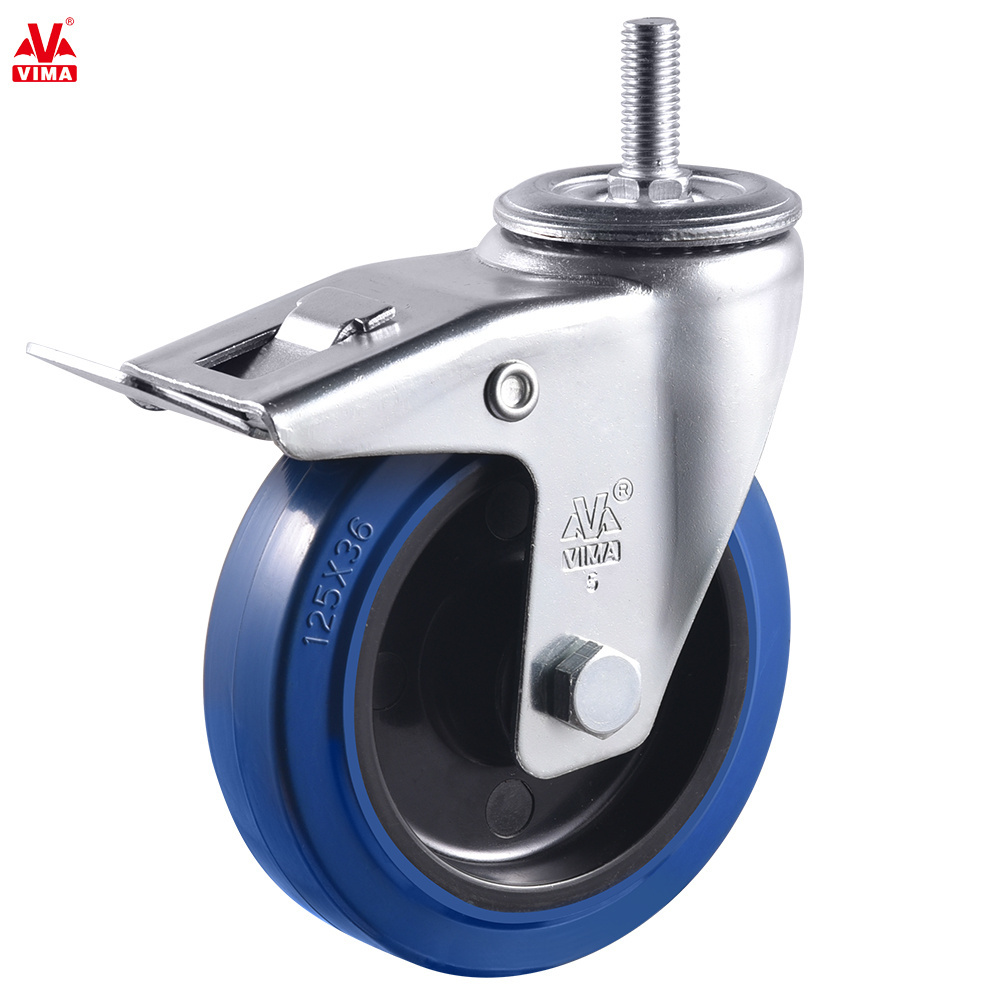 VIMA Professional 4 5 6 8 inch Trolley Moving Wheel Rubber Swivel Heavy Duty Caster Industrial Castor Wheel with Brake