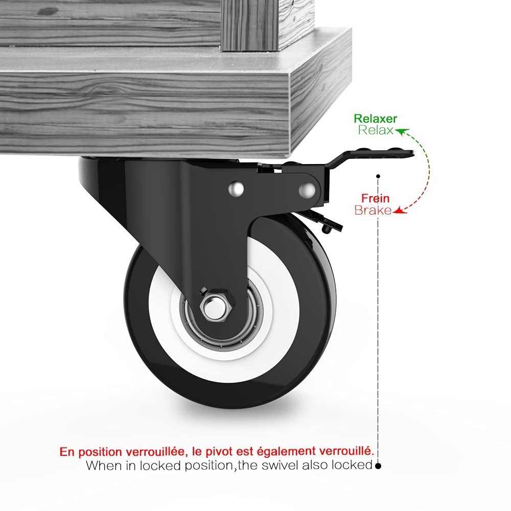 VIMA 2 inch Heavy Duty Casters with Brake, Locking Casters with 360 Degree No Noise PVC Wheels, Swivel Plate Castors