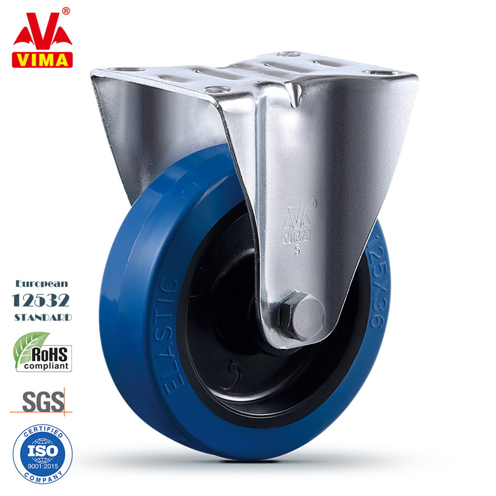 VIMA 3.5 4 5 6 8 Inch Rubber Trolley Castors European 12532 Standard Plate Fixed Swivel Brake Industrial Caster Wheels