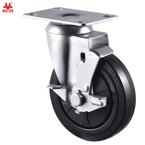 VIMA Plate Medium Duty Castors 3" 4" 5" Versatile Rubber Swivel Industrial Moving Rollers 200kgs Lockable Trolley Castors Wheels