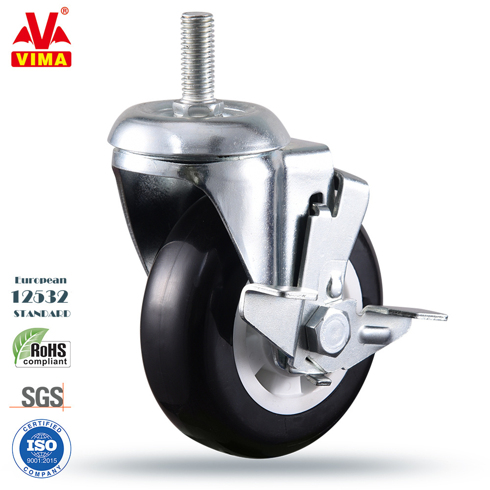 VIMA High Quality Stem Caster Brake 4 Inch OEM ODM Heavy Duty PU Polyurethane Caster Wheels Threaded Stem Caster