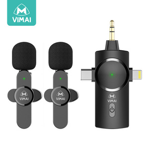 VIMAI Light-weight and easy-to-carry black mini wireless lavalier microphone one 3 in1 plug two microphones suitable for recordi