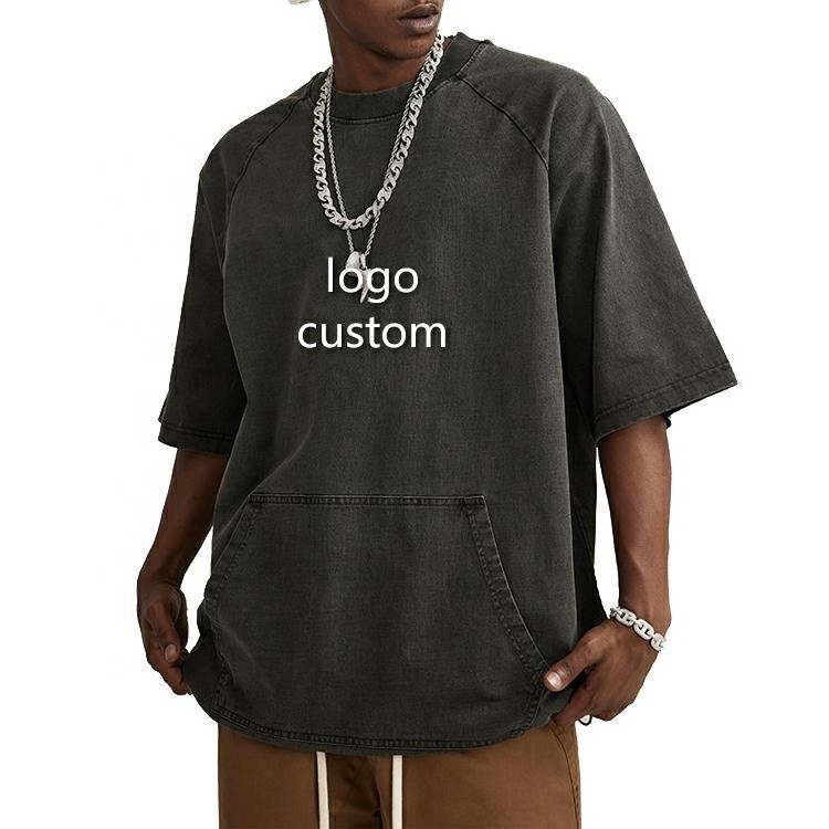 Casual Hip Hop Men Kangaroo Pocket T Shirt Custom Printing Sport Breathable Men's T Shirt