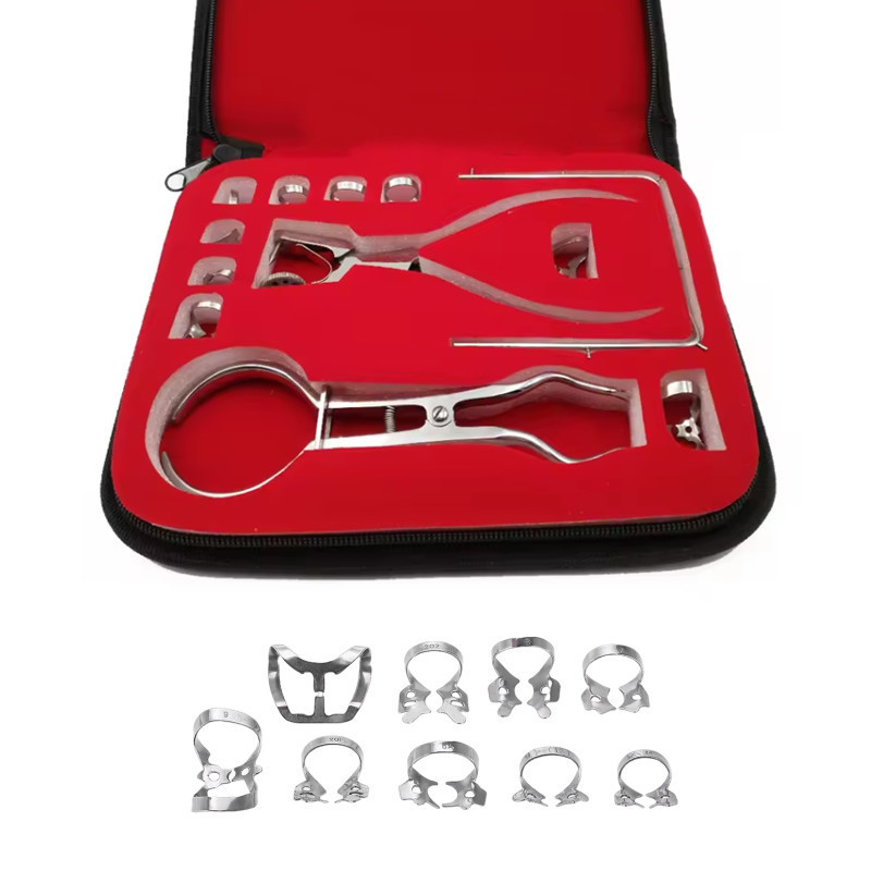 Dental Instruments Dental Rubber Dam Puncher Set Rubber Dam Starter Set Kit with Frame Punch Clamps for Dentistry Lab