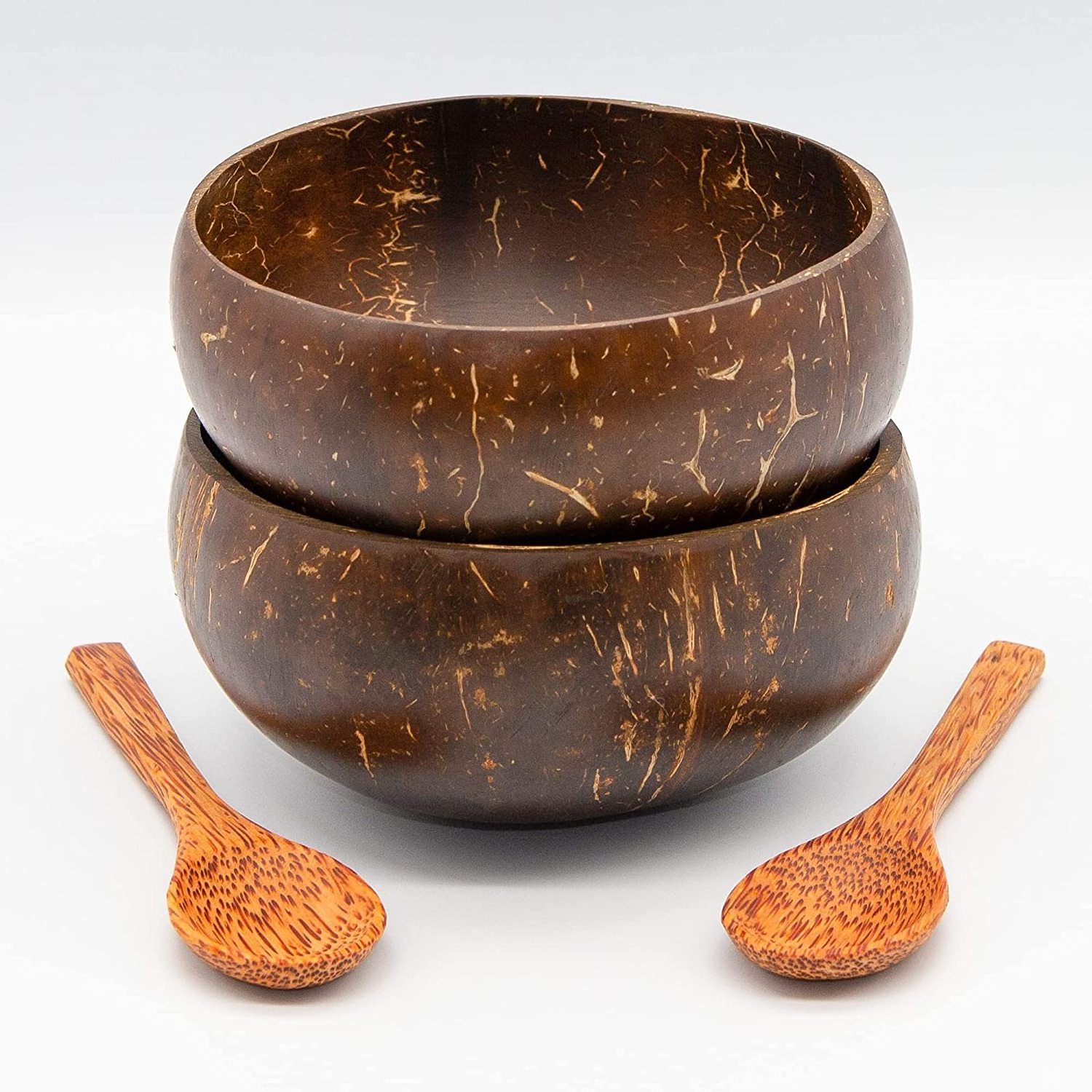 Set Polished Coconut Bowls With Dark Spoons Coconut Shell Bowls Set For Traveling Vietnam Coconut Bowl Wholesale