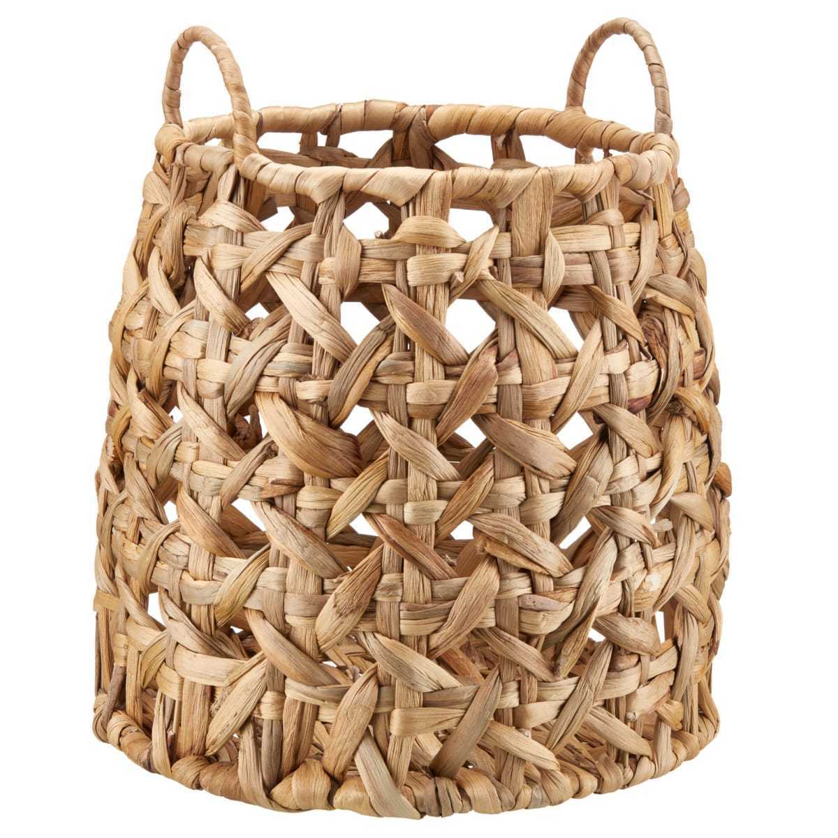 Three Sizes Customized Hand-Woven Natural Water Hyacinth Storage Rattan Basket With Wood Handle Vietnam