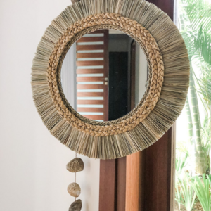 Classic Light Bathroom Furniture Vietnam Round Recycled Pine Wood Decor Bath Wall Mirror