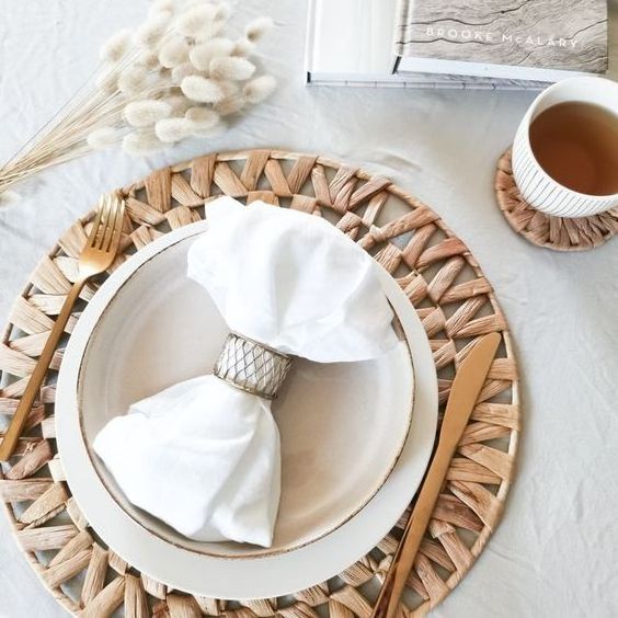 Natural Seagrass Handwoven Placemats and Coasters Wall Wedding Woven Placemats Boho Rattan Table Decor Round Wicker Charger