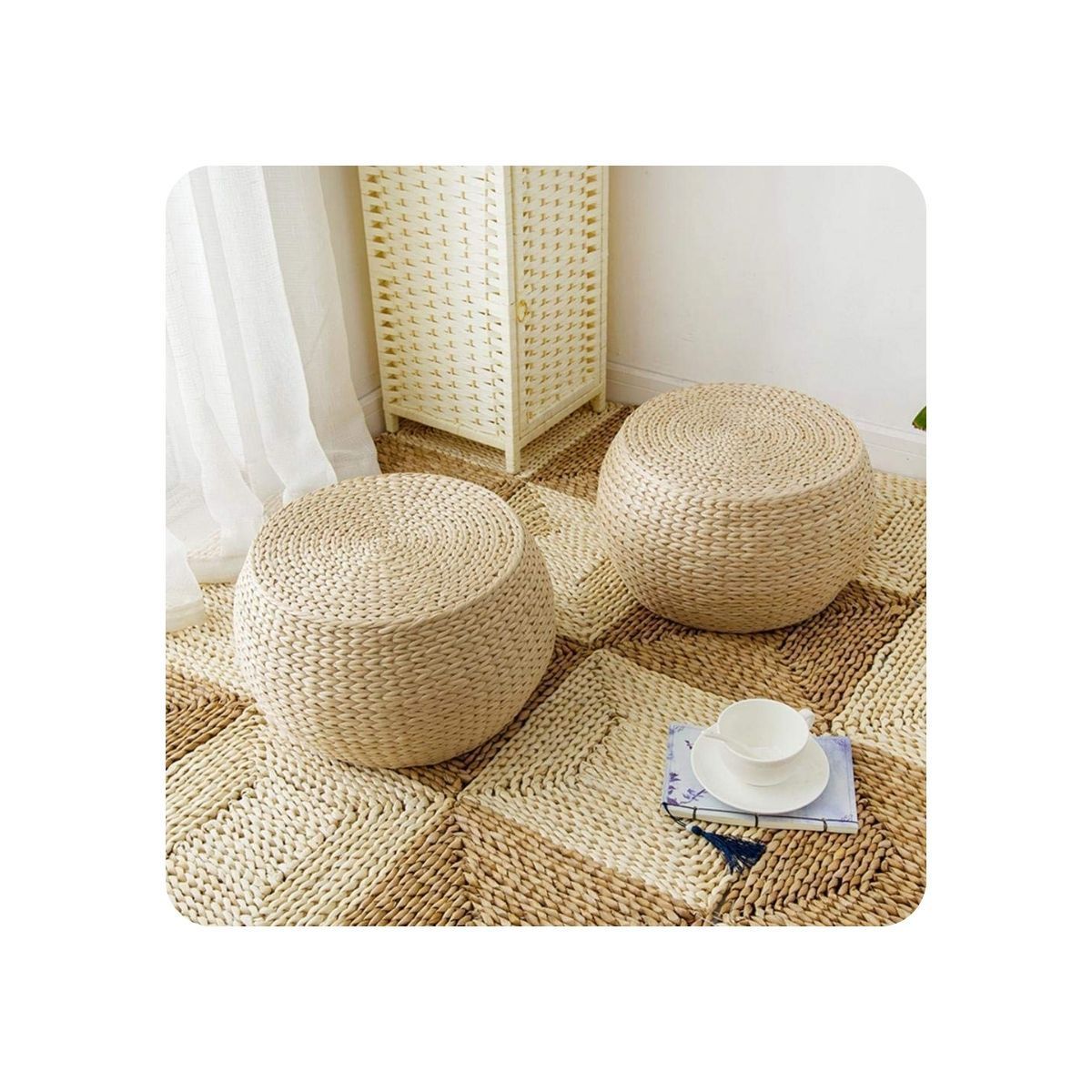 Top Vietnam Natural Home Furniture And Decoration Rattan Wicker Ottoman Pouf Stool Oval With Cushion