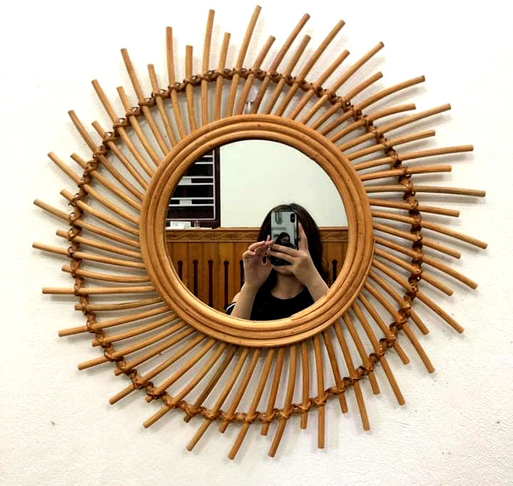 Flower rattan decorative wall mirror Wall Hanging Rattan mirror Art decor